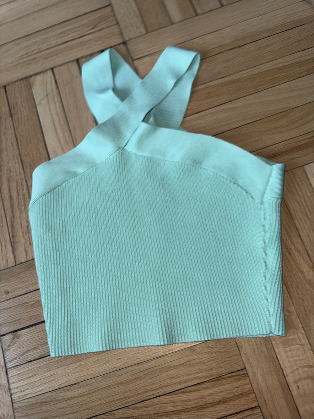 Babaton Aritzia Sculpt Knit Criss Cross Ribbed Cropped Tank Top- Mint